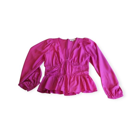 Sea New York Fabiola Silk Habotai Blouse Ruched Smocked Detailing Magenta 10 - Picture 13 of 15